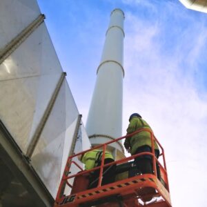 The odour consultants at Silsoe Odours carrying out stack sampling